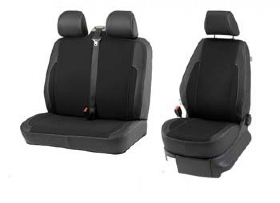 Sitzbezug 3-Sitzer mit Tisch VW Transporter. Vorn 1+2 inkl. Kopfstützen mit  Seiten-Airbag im Fahrersitz