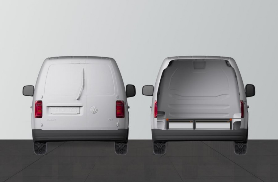 UNTERFLUR H21 mit drei Schubladen für VW Caddy - Heck ansiecht.